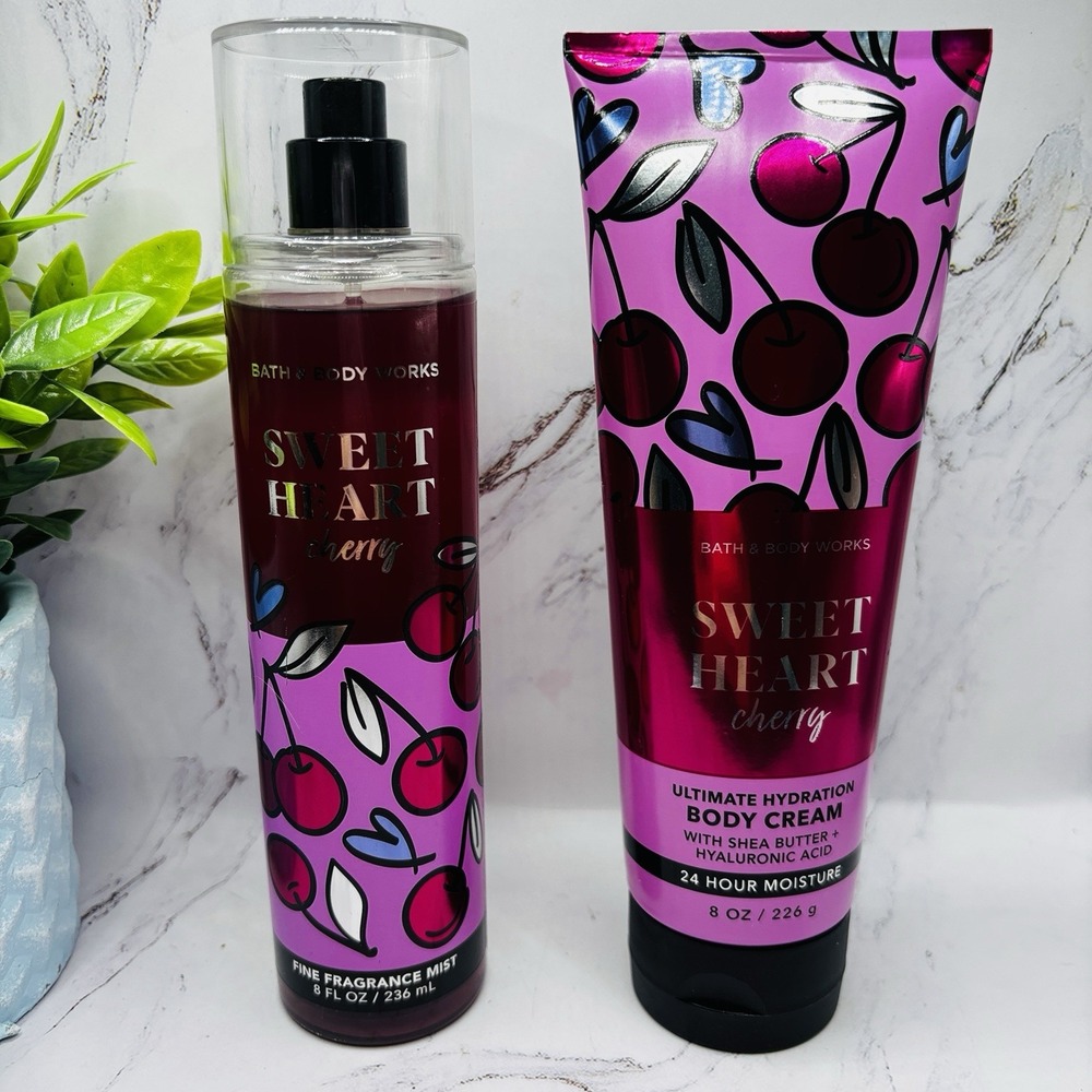 Bath & Body Works Sweetheart Cherry 2pc Set Fine Fragrance‎ Mist Body Cream